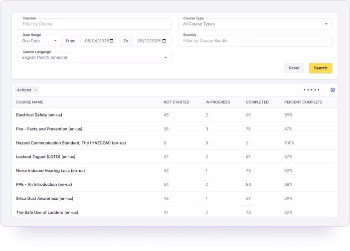 Training reports screen