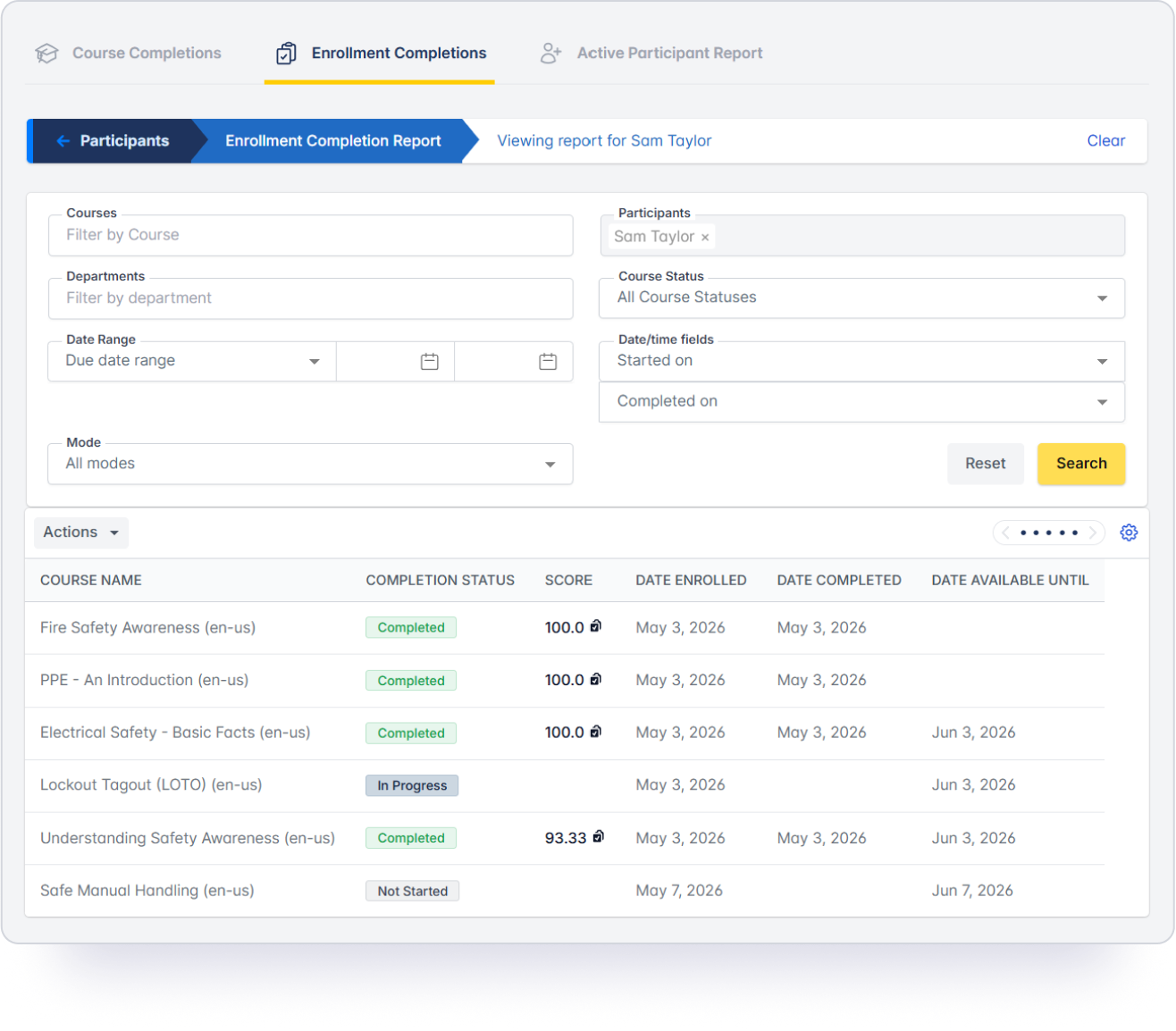LMS training screen